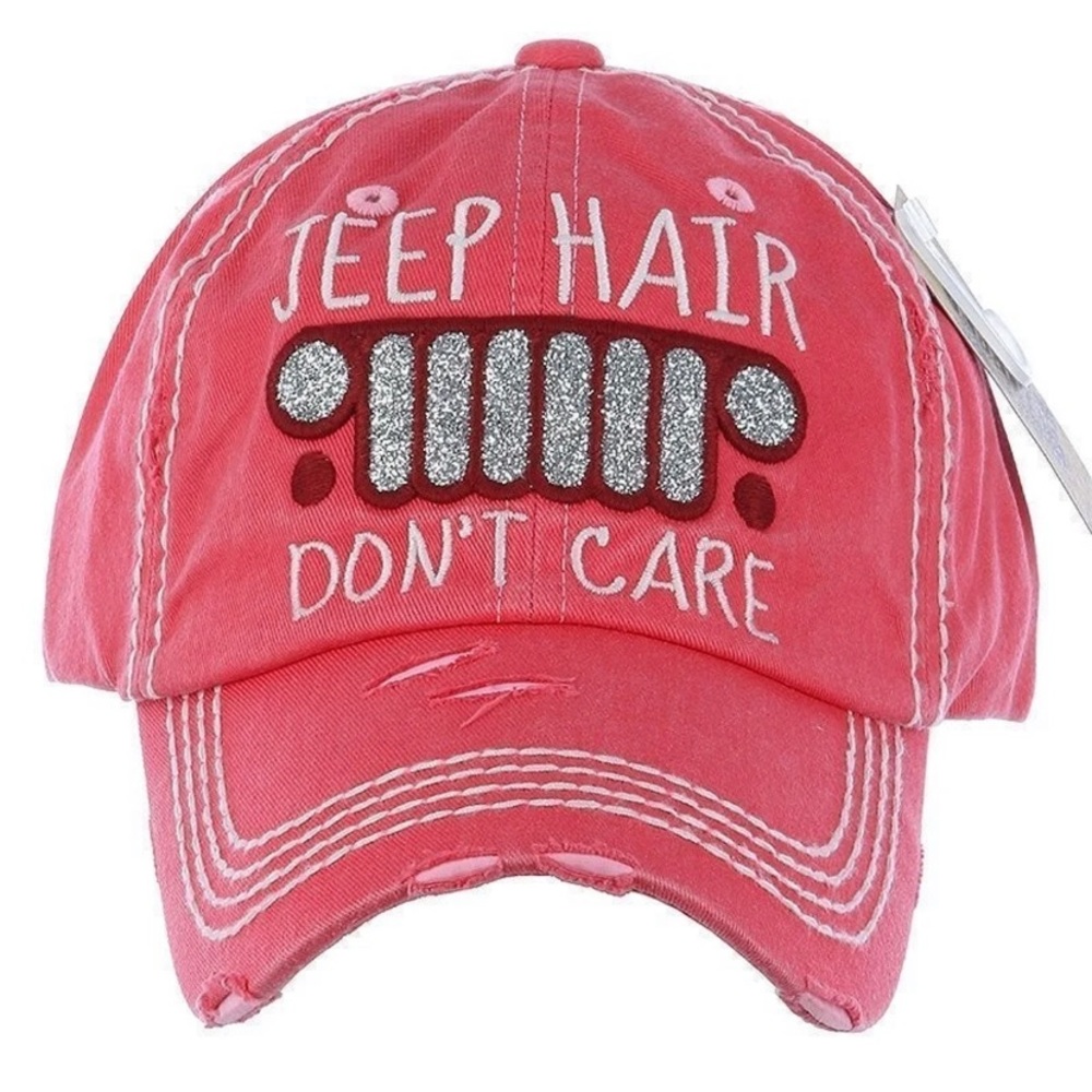 Distressed “Jeep Hair Don’t Care” Cap